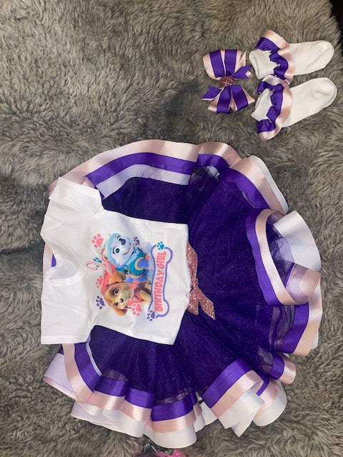 Character ribbon trimmed tutu set
