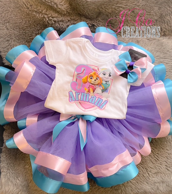 Character ribbon trimmed tutu set
