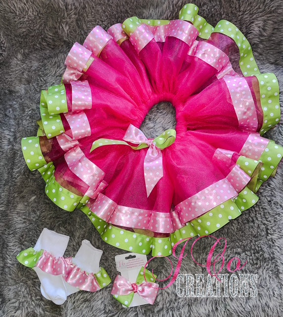 Character ribbon trimmed tutu set