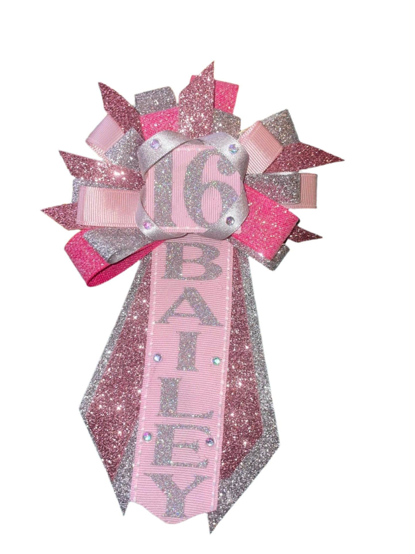 Custom number ribbon corsages.