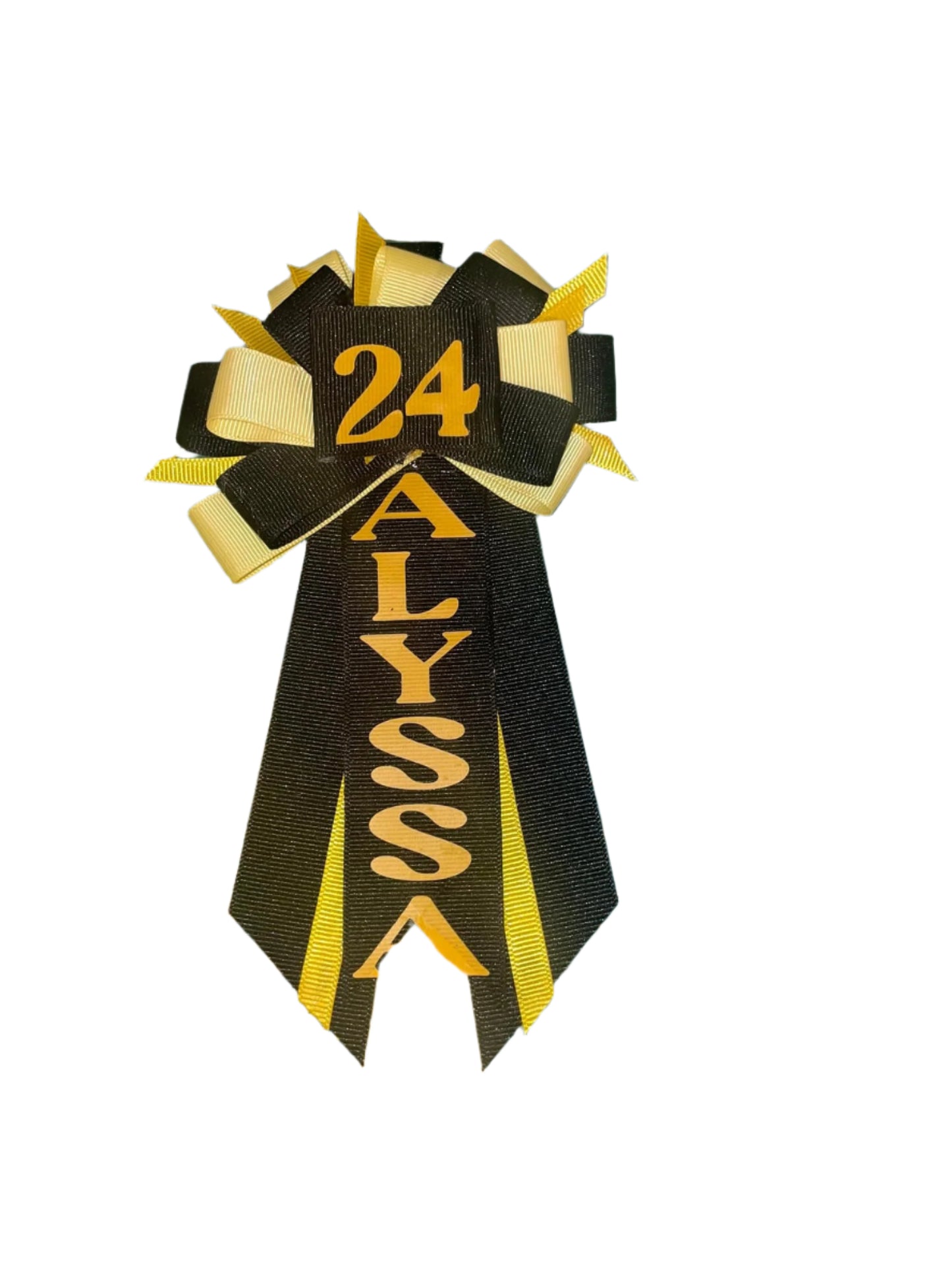 Custom number ribbon corsages.