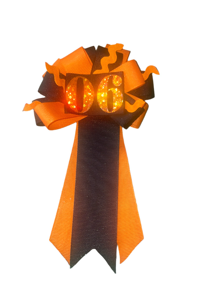 Custom number ribbon corsages.