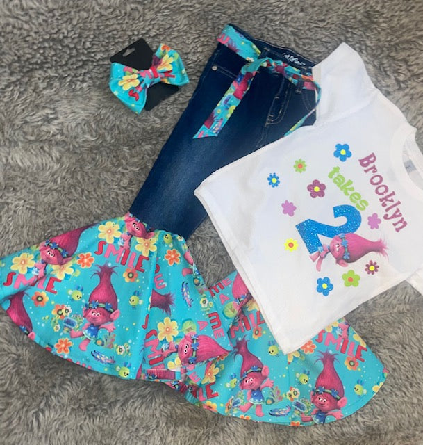 Trollz inspired bell bottom set